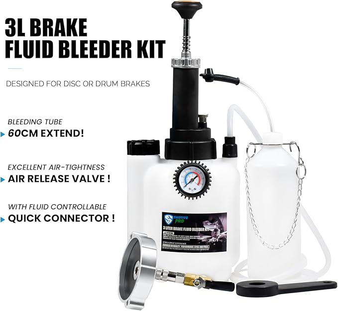 3L Manual Brake Bleeder Fluid Pump and 1L Waste Oil Bottle, One Man Professional Brake Bleeder Kit Suitable for Acura/GEO/GMC/KIA/VW/Hyundai/Range Rover/Toyota/Honda/Nissan