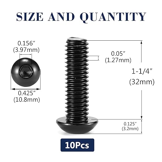 1/4-20 x 1-1/4" Button Head Socket Cap Bolts Screws, 10Pcs 304 Stainless Steel 18-8, Allen Hex Drive, Black Oxide by SG TZH(with Hex Spanner)