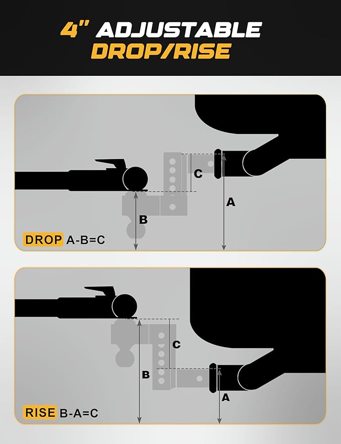 RETRUE Aluminum Trailer Tow Hitch for 2 Inch Receiver, Adjustable Truck Towing Hitches with Hitch Tightener, Heavy Duty 4 Inch Drop Down/Rise Up Hitch 12,500 LBS GTW 2 Anti-Theft Pin Locks