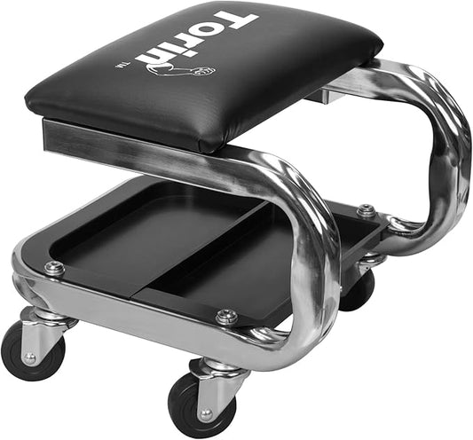Torin 400lb Rolling Automotive Creeper Garage/Shop Seat: Padded Mechanic Stool with Tool Large Tray Suitable for garages, Repair Shops,Black