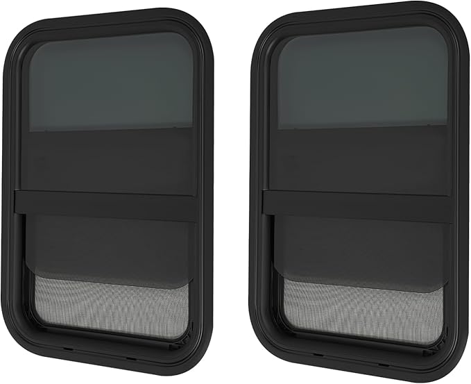 2PCs RV Window, Teardrop Horizontal Slide Black RV Window, Vertical Sliding RV Window 15" W x 22" H Horizontal Sliding Window Camper Trailer Window Horizontal Sliding Replacement Glass W/Trim Ring