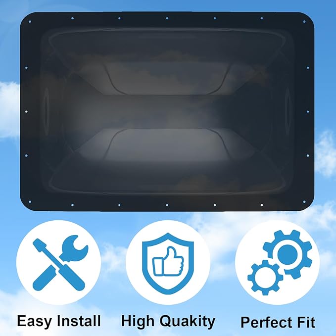 XMK RV Skylight Replacement,18"x26" Outer Dome Skylight Fits 14"x22" Openings,Camper RV Skylight Cover for Shower Roof Dome Trailer Fifth Wheel Food Truck Motorhome, Impact Resistant, Black