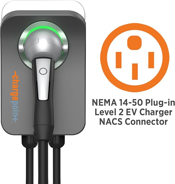 ChargePoint HomeFlex Level 2 EV Charger NEMA 14-50 NACS Plug for Tesla Electric Vehicles - Wall-Mount Fast & Smart Indoor or Outdoor Charging Station for Home, Compatible w/ Tesla Models 3, Y, S & X