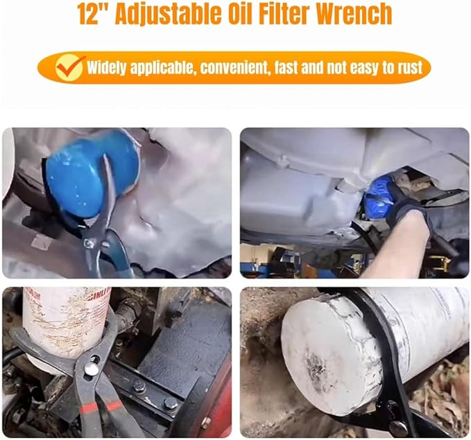 Adjustable Oil Filter Wrench，12”Universal Oil Filter Wrench，Automotive Oil Filter Removal Tool for Oil Change