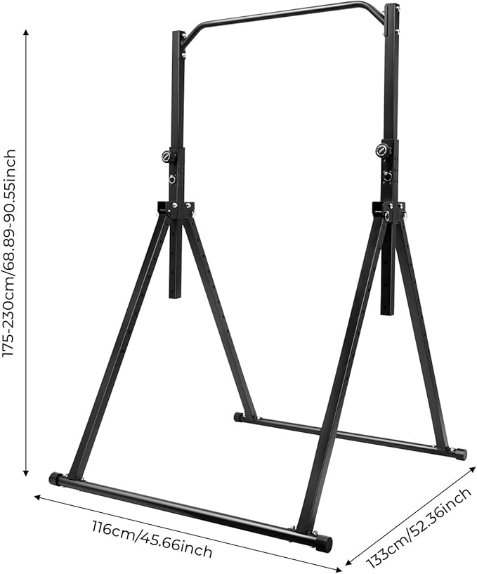 Triangular Pull Up Station,440lbs Load Capacity Adjustable Height Home Pull Up Bar,Foldable Power Tower Dip Station Pull Up Ba,Fitness Triangular Design Pullup Dip Station Rack