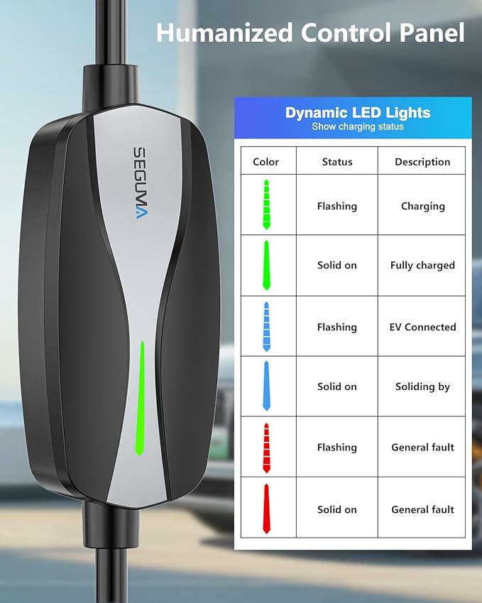 Level 1/2 EV Charger, 16Amp Electric Car Charger 25FT Cable with NEMA 6-20 Plug and NEMA 5-15 Adapter, Home Mobile EV Charging Station for J1772 BEVs/PHEVs 110V-240V(Black)
