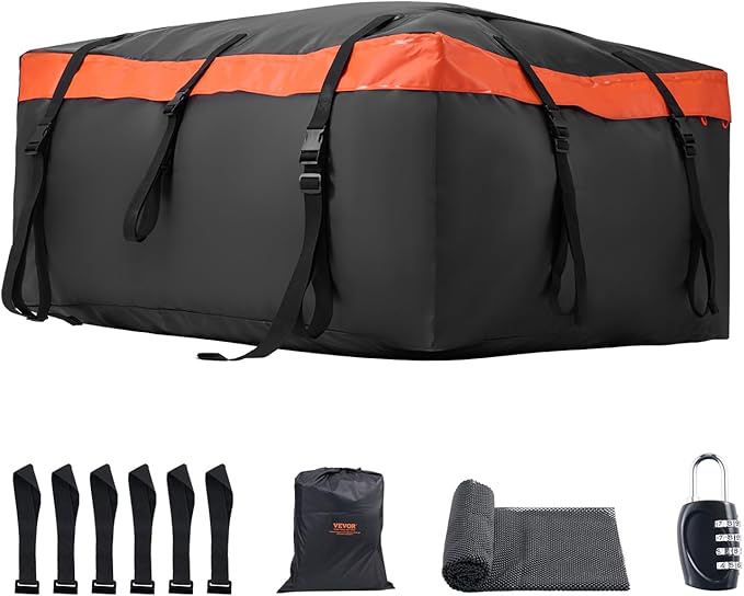 VEVOR Car Rooftop Cargo Carrier Bag, 23 Cubic Feet Roof Cargo Carrier, Heavy Duty 840D PVC 100% Waterproof Car Roof Luggage Bag for All Vehicle with/without Rack- with Lock, Anti-Slip Mat, 6 Door Hook