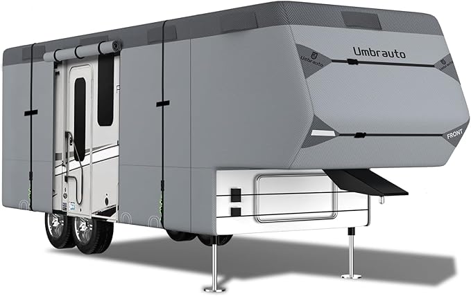 Umbrauto 5th Wheel RV Cover Fits 37' - 40' Travel Trailer Motorhome, Extra-Thick Windproof Camper Cover with 6 Gutter Cover Adhesive Repair Patches, Ladder Cover