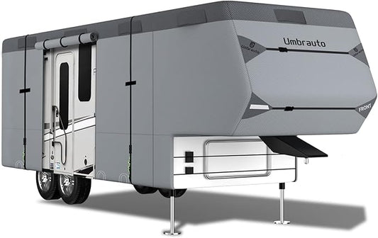 Umbrauto 5th Wheel RV Cover Fits 37' - 40' Travel Trailer Motorhome, Extra-Thick Windproof Camper Cover with 6 Gutter Cover Adhesive Repair Patches, Ladder Cover