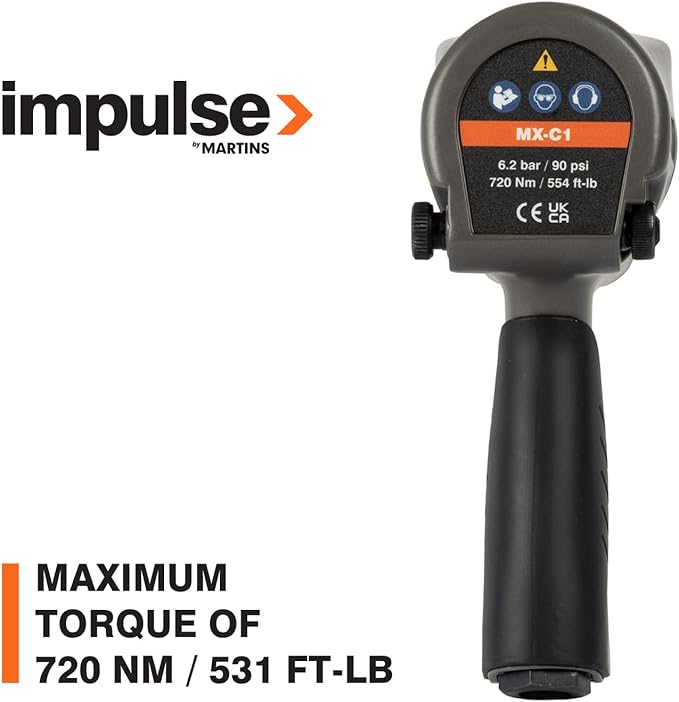 Martins Industries Impulse 1/2" Classic Impact Wrench 531 ft-lb, Twin Hammer Mechanism, 5-Speed, Forward-Reverse, Ergonomic Handle
