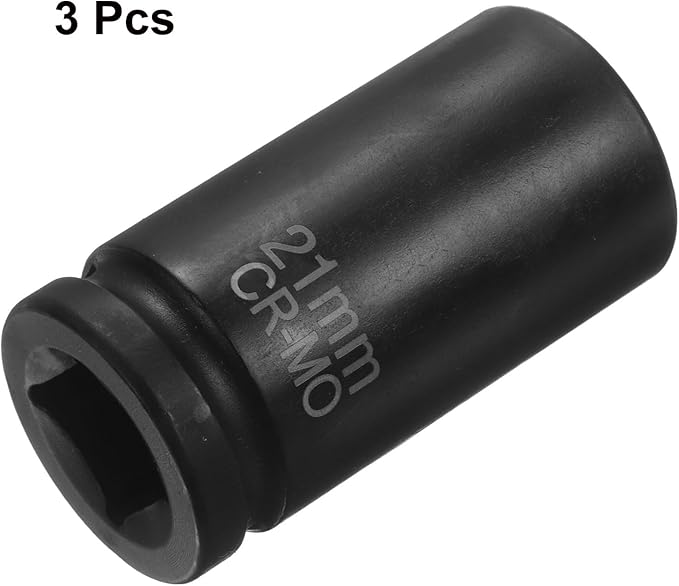 HARFINGTON 3pcs 4 Point Square Socket 3/4" Drive 21mm Metric Square Impact Socket CR-MO Blackening Standard Wheel Sleeve Pneumatic Sleeve Tool for Auto Repair Mechanical Maintenance Home Use