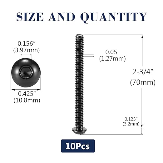 1/4-20 x 2-3/4" Button Head Socket Cap Bolts Screws, 10Pcs 304 Stainless Steel 18-8, Allen Hex Drive, Black Oxide by SG TZH(with Hex Spanner)
