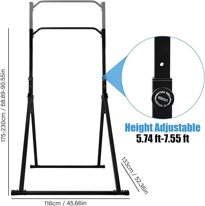 Foldable Pull Up Bar, Power Tower Workout Dip Station Height Adjustable Pull Up Bar for Home, Multifunction Fitness Tower Station Gym Training Equipment