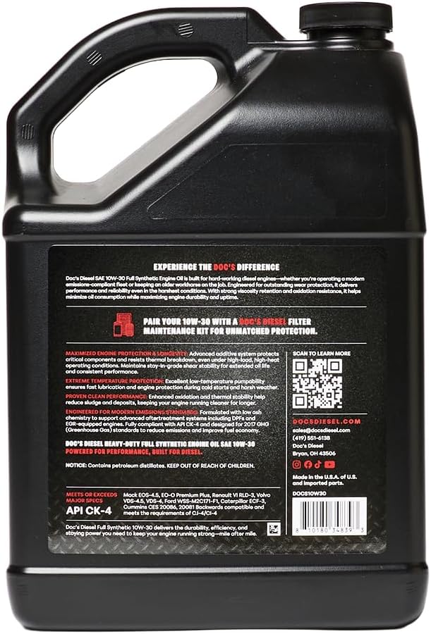 Doc's Diesel 10W-30 Full Synthetic Heavy Duty Diesel Oil DOCS10W30 | 1-Gallon