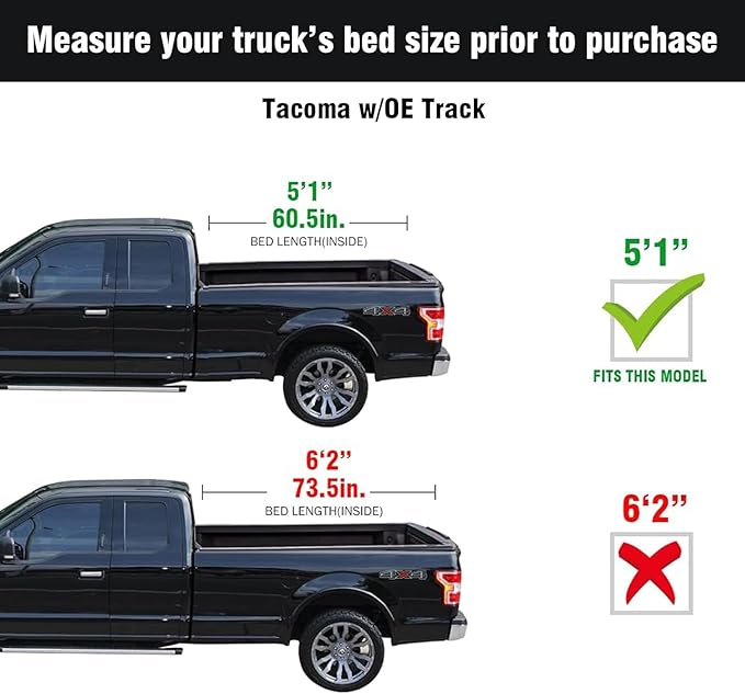 Tutel Low Profile Hard Shell Flip-Up Truck Bed Tonneau Cover|Fits 2016–2023 Toyota Tacoma 5'1" Bed (60.5") - TTLTMLPFU021