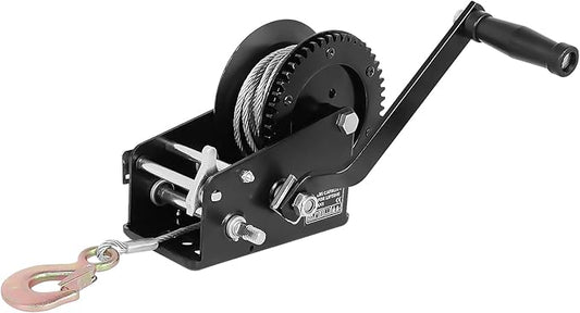 Heavy Duty Boat Trailer Winch – 3500LB Manual Hand Crank Winch with 32.8ft Steel Rope, Two-Speed (4:1 & 8:1), Powder Coated – for Boat, ATV, Utility Trailers