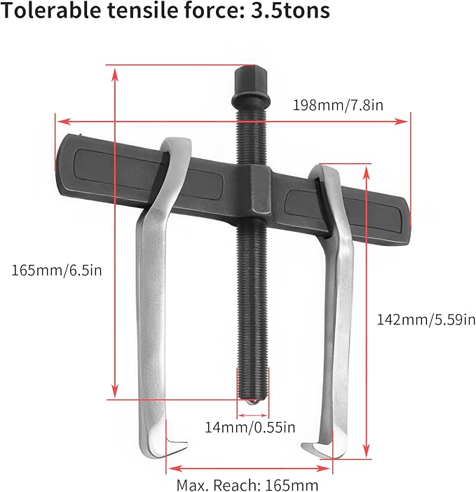 Beam 2 Jaw Puller 6.5" Universal Bearing Gear Pullers with 165mm Hexagonal Head Screw,High Carbon Steel Pullers,Adjuestable Pulley Removal Tool for Bearings/Flywheels/Pulleys Remove