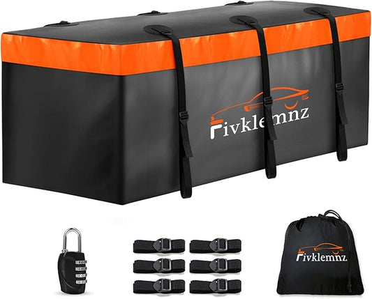 Hitch Mount Cargo Carrier Bag, 20 Cubic Feet 100% Waterproof Car Tray Luggage Bag (59" 24" 24") with 6 Reinforced Straps + 1 Combination Lock, Fits for All Vehicles with Steel Trailer Basket
