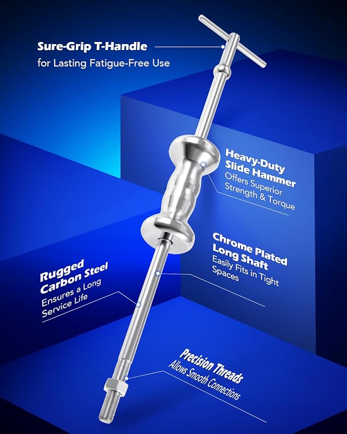 Orion Motor Tech Slide Hammer, 9-Way Internal/External Slide Hammer Puller Set - Pulls Hubs, Rear Wheel Axle Shafts, Bearings, Bushings, Seals, Retainers