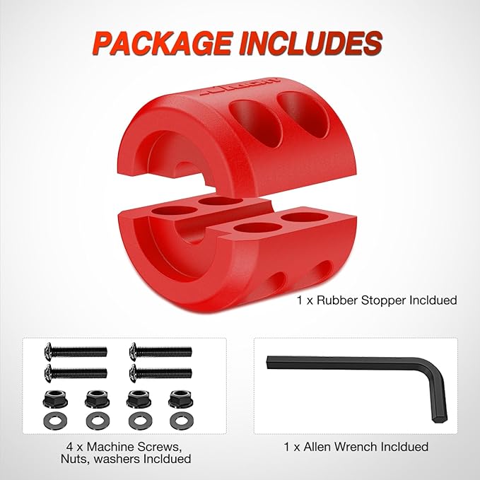 Nilight Winch Stopper for ATV UTV Truck SUV Winch Cable Hook Rubber Stopper Protects Towing Hook Synthetic Rope Winch Accessories Rope Line Saver with Stainless Steel Screws and Nuts Allen Wrenc, Red