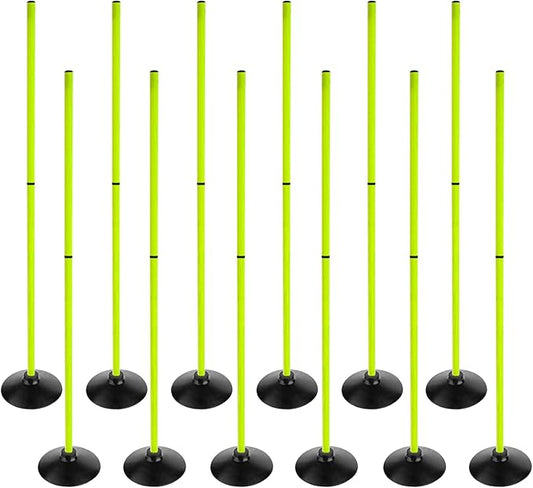 Fluorescent Green Soccer Agility Poles Set Detachable Sports Trainning Speed Pole Slalom Poles with Rubber Base Sport Traning Equipment