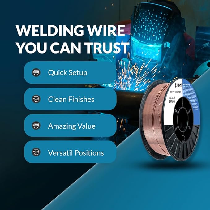 PGN Solid MIG Welding Wire - ER70S-6 .045 Inch - 10 Pound Spool - Mild Steel MIG Wire with Low Splatter and High Levels of Deoxidizers - For All Position Gas Welding