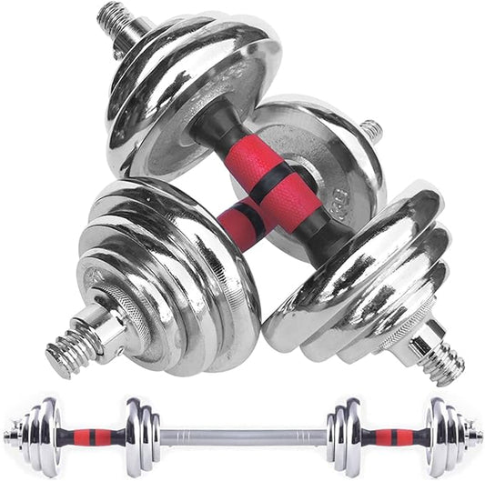 Adjustable Dumbbells Cast Iron Set Weight to 66Lbs / 44LBS, Free Weight with Connecting Rod Used As Barbell, for Men and Women Home Gym Work Out Training Fitness Equipment All-Purpose