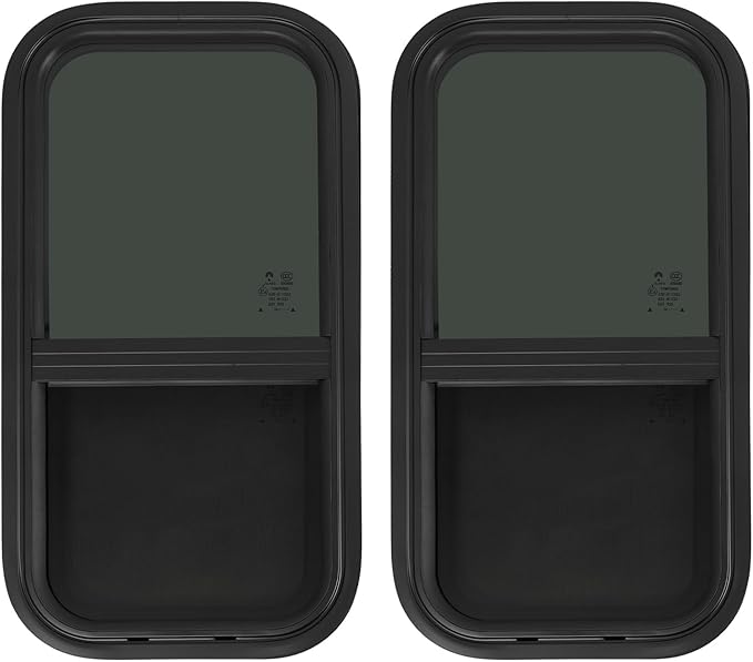 2PCs RV Window, Teardrop Horizontal Slide Black RV Window, Vertical Sliding RV Window 12" W x 24" H Horizontal Sliding Window Camper Trailer Window Horizontal Sliding Replacement Glass W/Trim Ring