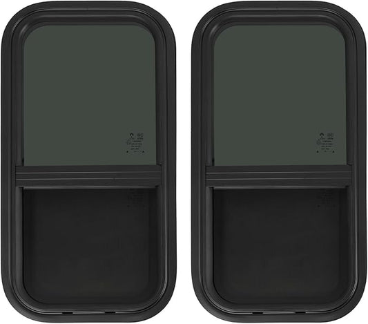 2PCs RV Window, Teardrop Horizontal Slide Black RV Window, Vertical Sliding RV Window 12" W x 24" H Horizontal Sliding Window Camper Trailer Window Horizontal Sliding Replacement Glass W/Trim Ring