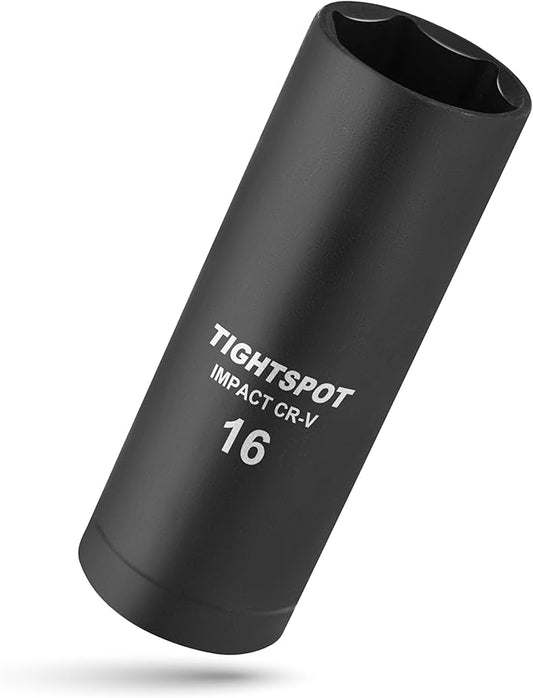 TIGHTSPOT 1/2 Inch Drive - 16 mm Deep Impact Socket with Anti-Rounding 6 Point Design, Heat-Treated CRV Steel, Metric