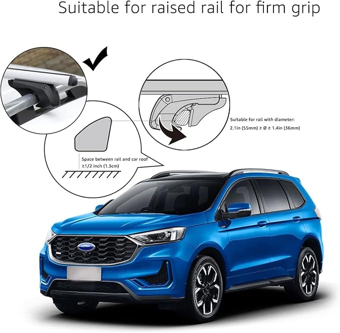 Amazon Basics Cross Rail Roof Rack, 56 inches, Fits up to 49.6" Spans between Raised Side Rails with Gap, Pack of 2, Black/Silver