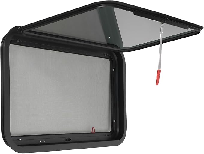 RV Exit Window, 36" W x 20" H Aluminum Alloy Push Out Camper Window with Tempered Glass & Screen, RV Camper Emergency Escape Window for Campers, Trailers