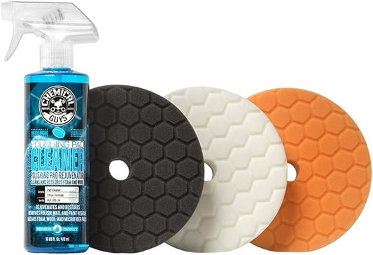 Chemical Guys BUFX703 Hex-Logic Quantum Buffing Pad Sampler Kit, 16 fl. oz (4 Items) (6.5 Inch Fits 6 Inch Backing Plate)