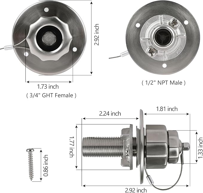 G-Sunny All Metal RV City Water Inlet with Check Valve, RV Water Inlet Replacement, RV Water Fill Inlet,RV Water Inlet Connection for for RV Camper Motorhome Trailer Marine