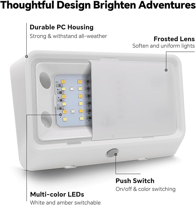 RV LED Porch Light w/Switchable White Amber Light Color, 12V Exterior Utility Porch Light for Travel Trailer Camper Motorhome 5th Wheels, Integrated Switch & Waterproof (1-Pcs)