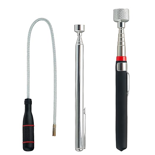 3-Pack Magnetic Pickup Tools 15 & 3.5 LB Retrieving Telescoping Retrievers and Bendable Spring Magnet Stick Ideal for Mechanics, DIY, Car, Workshop, Home Use