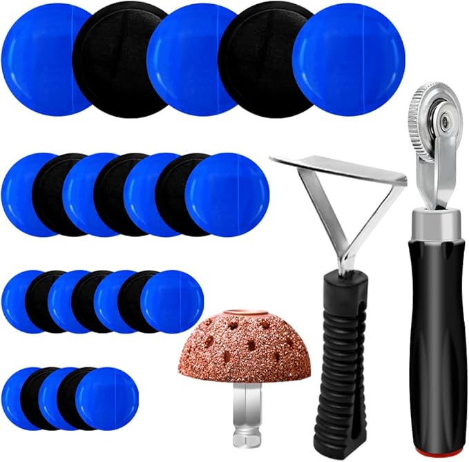 34Pcs Tire Repair Patch Tools Tire Patch Kit, Tire Patch Roller Kit Tire Repair Tungsten Steel Buffing Wheel with Inner Liner Scraper Tire Repair Tools for Car Motorcycle Bike (55 mm)