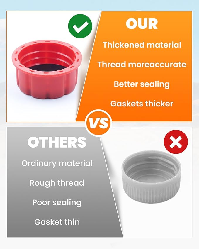 4 PCS Gallon Gas Can Caps, 5 Gallon Coarse Thread Gas Lid for Gasoline, Plastic and Metal Gas Tank Lid, Portable Diesel Fuel Can Cover, Universal Automotive Gas Spout Cap Replacement（Red）