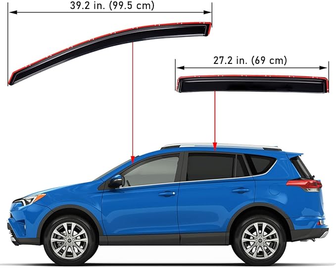 Lightronic Extra Durable Clip-on in-Channel Auto Vent Window Visor, Fits 2013-2018 Toyota Rav4, UV Protection Rain Guard, Original Wind Deflector, No-Drill Easy Install, Dark Smoke, 4-Pcs