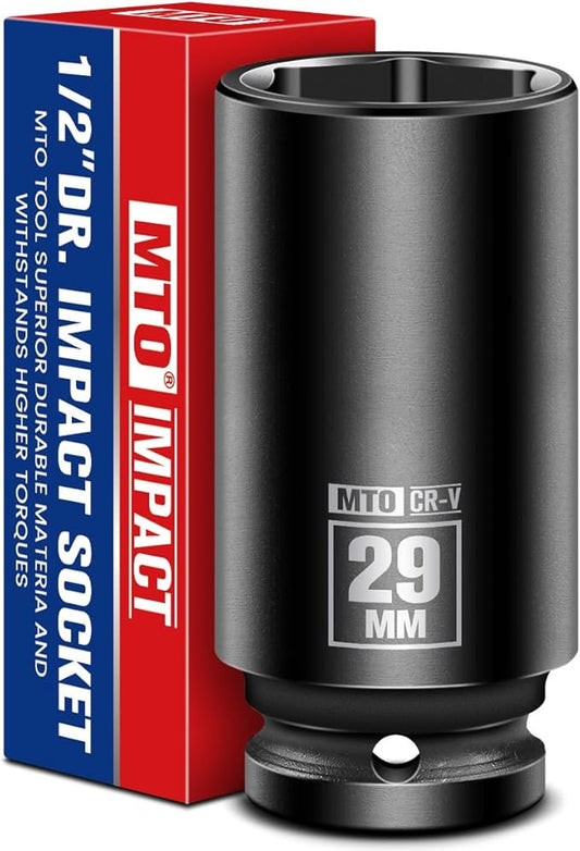 MTO 1/2" Drive 29mm Deep Impact Socket, 6-Point Metric Socket for Automotive Maintaince, CR-V Steel Meets ANSI Standards