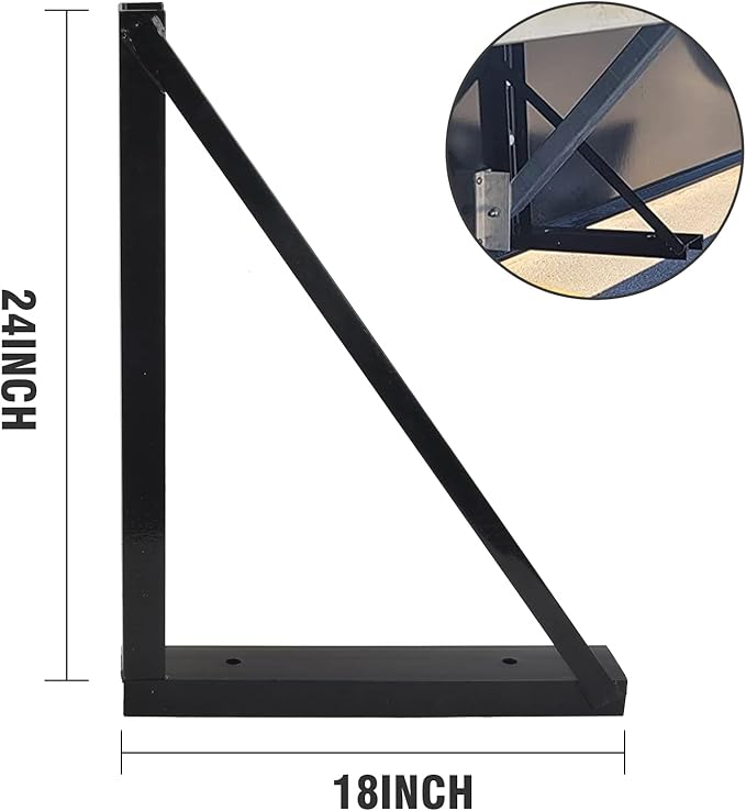 2 PCS 18 x 24 Inch Black Welded Structural Steel Mounting Brackets for Truck Trailer Underbody Tool Boxes with Screws Spacers and Sleeves