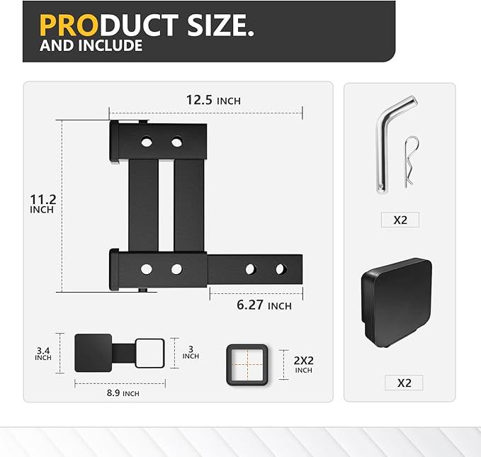 Tow Hitch 2 Inch, Dual Hitch Extender, Drop-Rise Trailer Hitch Adapter Extension, 4000 LBS Capacity Double Receiver Extender Fits Standard 2" Class III & IV Receivers for Cargo Carrier Bike
