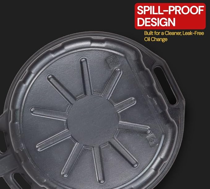Mytee Products Automotive Oil Drain Pan - Black Plastic Anti Splash, Motor Large Oil Drip Catcher Pan for Changing Oil, Spill-Proof Design - 4.25-Gallon