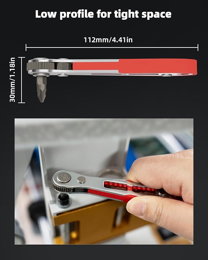 ROTATION 16pc Bit Set with 1/4 Mini Ratchet Offset Right Angle Screwdriver, Reversible Drive Handle, EDC Tool for Tight Spaces Automotive, Electronics & DIY Repair