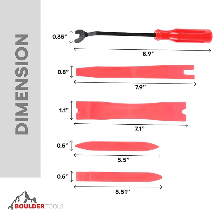 Auto Trim Removal Tool Kit (No Scratch Plastic Pry Kit), Door Panel Removal Tool, Car Clips, Push Rivets, Molding, Dashboards, Interior Trim Tools, Red