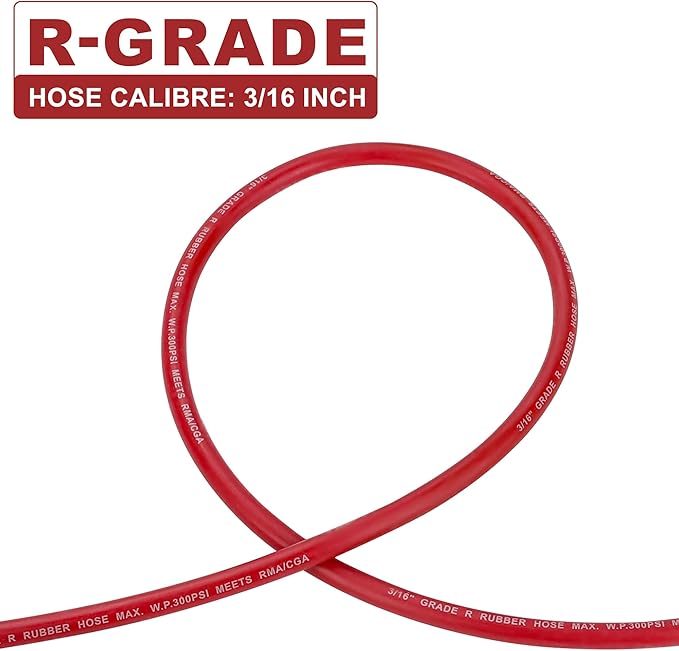 Hromee Air Acetylene Torch Hose 12-Feet X 3/16-Inch with 3/8"-24 LH Fittings
