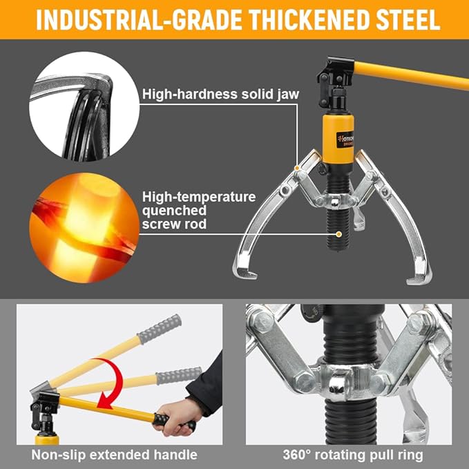 Hoteche 5-Ton Hydraulic Bearing Puller - Self-Contained Gear/Wheel Bearing Removal Tool | 2/3 Jaw Compatible | for Truck/Auto/Industrial Use