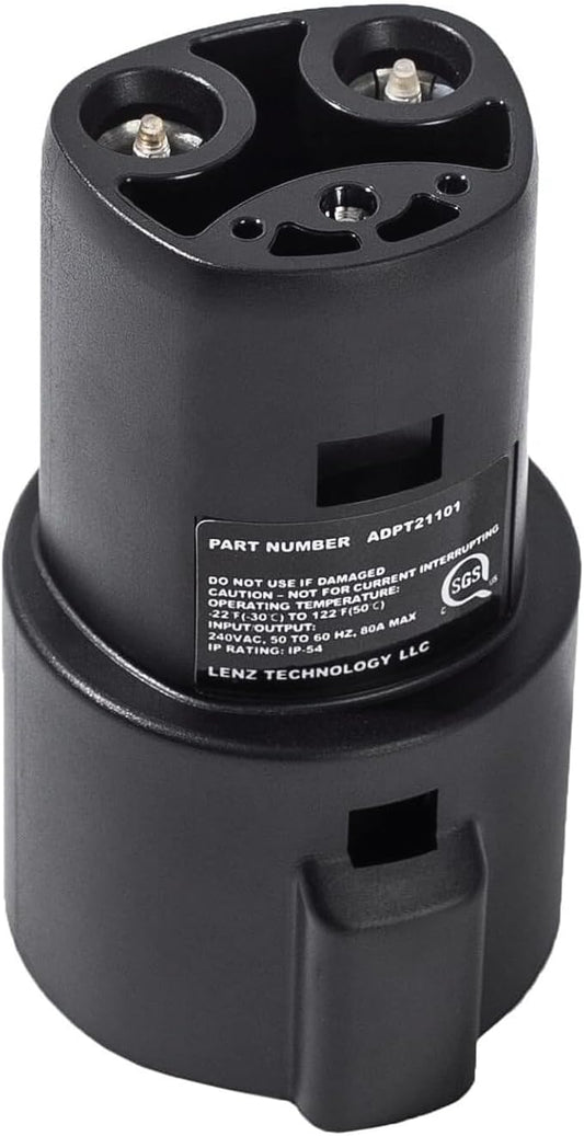 LENZ J1772 Charging Adapter for Tesla Model 3, Y, S, X, and Cybertruck, Safety Certified, 80A/240V, Optimal Fit, Easy Setup (Note: for Tesla Vehicles Only)