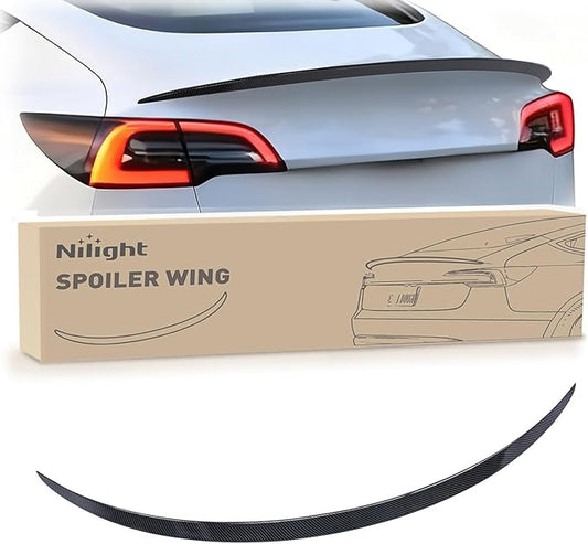 Nilight Spoiler Fit for Tesla Model 3 2017-2023 Spoilers for Cars Rear Spoiler Wing Sporty Appearance Rear Trunk Lip Exterior Accessories No-Drill Installation ABS Carbon Fiber Pattern, Glossy Black