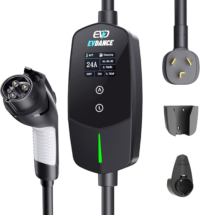 Level 2 EV Charger 24Amp 240V - NEMA 10-30P Charging Station, 25FT Cable for Home/Garage, J1772 Electric Vehicles & Adjustable Current (10-24A) (for J1772(Non-Tesla Evs), NEMA 10-30 Plug)